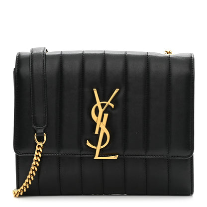 Saint Laurent Lambskin Matelasse Monogram Vicky Chain Wallet Black 1 of 11