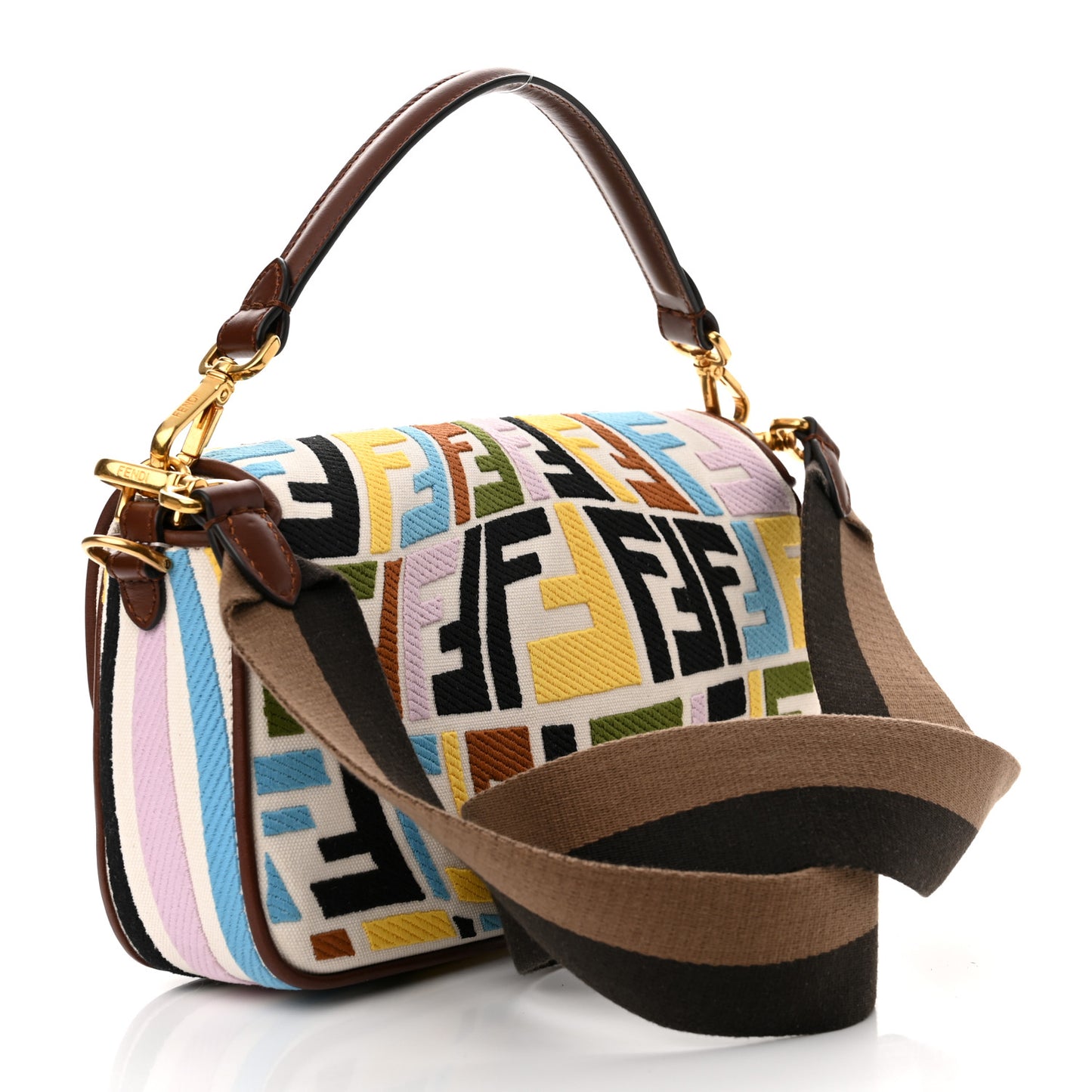 X SARA COLEMAN Canvas Vitello King Seta FF Fish Eye Embroidered Baguette Grezzo Multicolor Ghianda