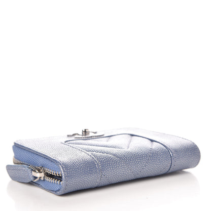 Chanel Metallic Caviar Chevron Quilted Vintage Mademoiselle Zip Coin Purse Light Blue 4 of 8