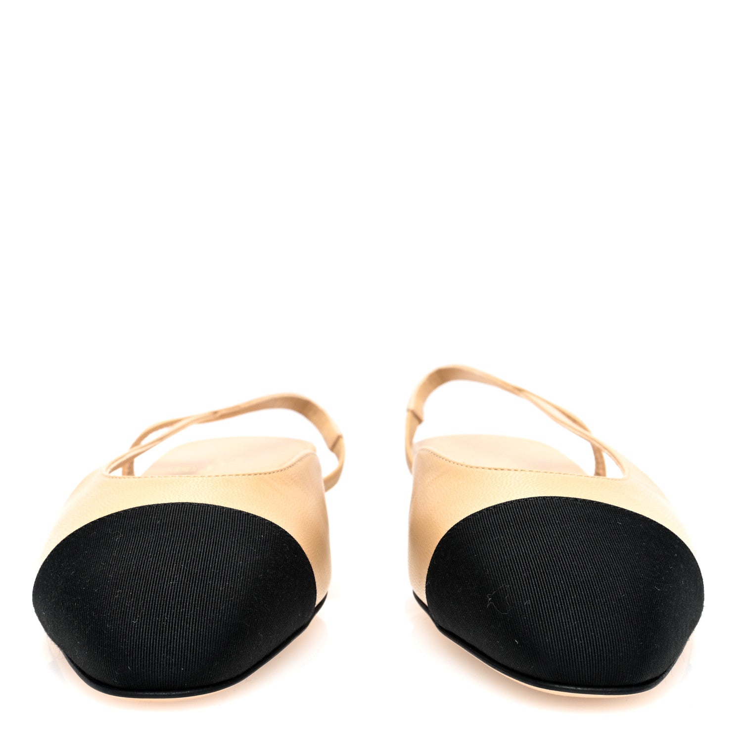 Chanel Goatskin Grosgrain CC Slingback Flats 39 Beige Black 3 of 8