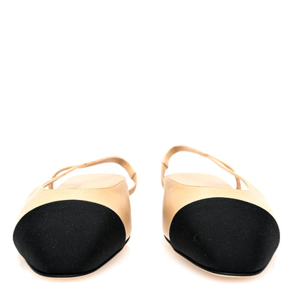 Chanel Goatskin Grosgrain CC Slingback Flats 39 Beige Black 3 of 8