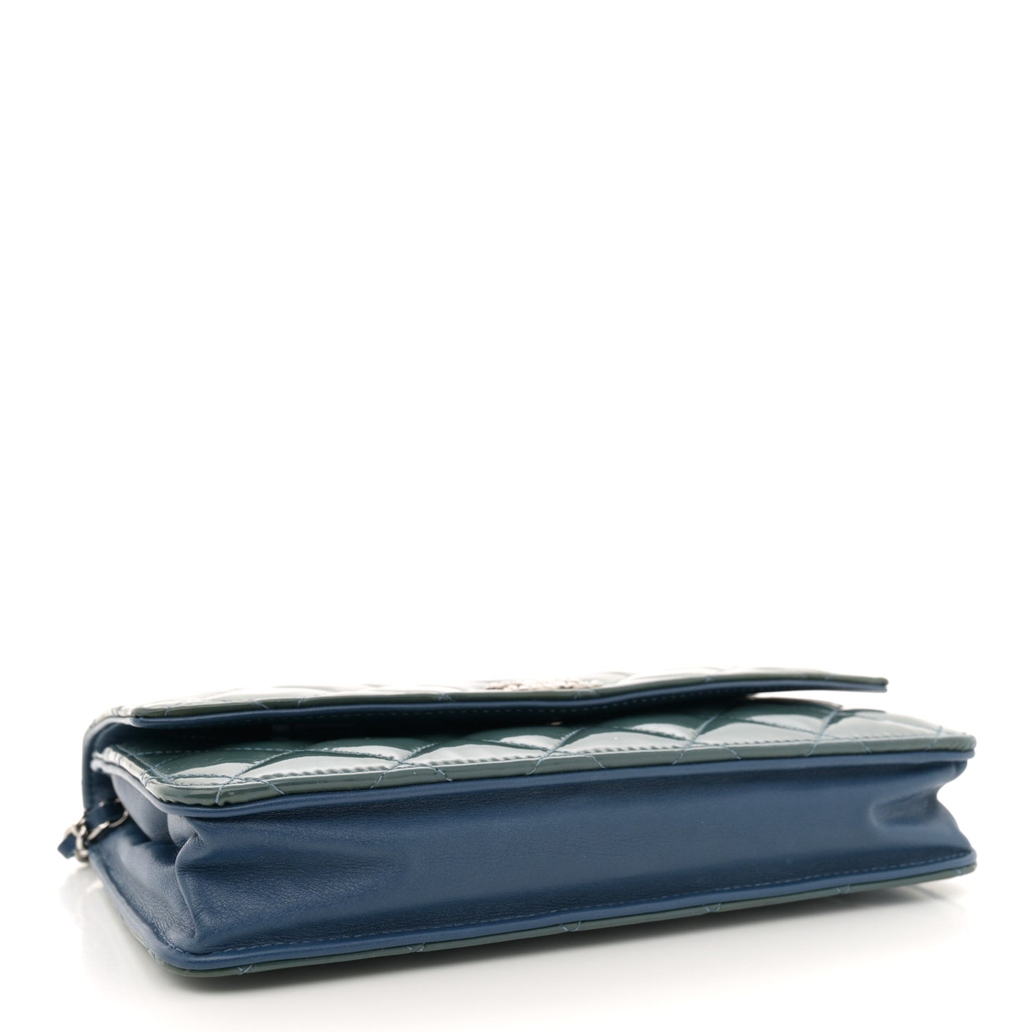 Patent Quilted Brilliant Wallet On Chain WOC Blue