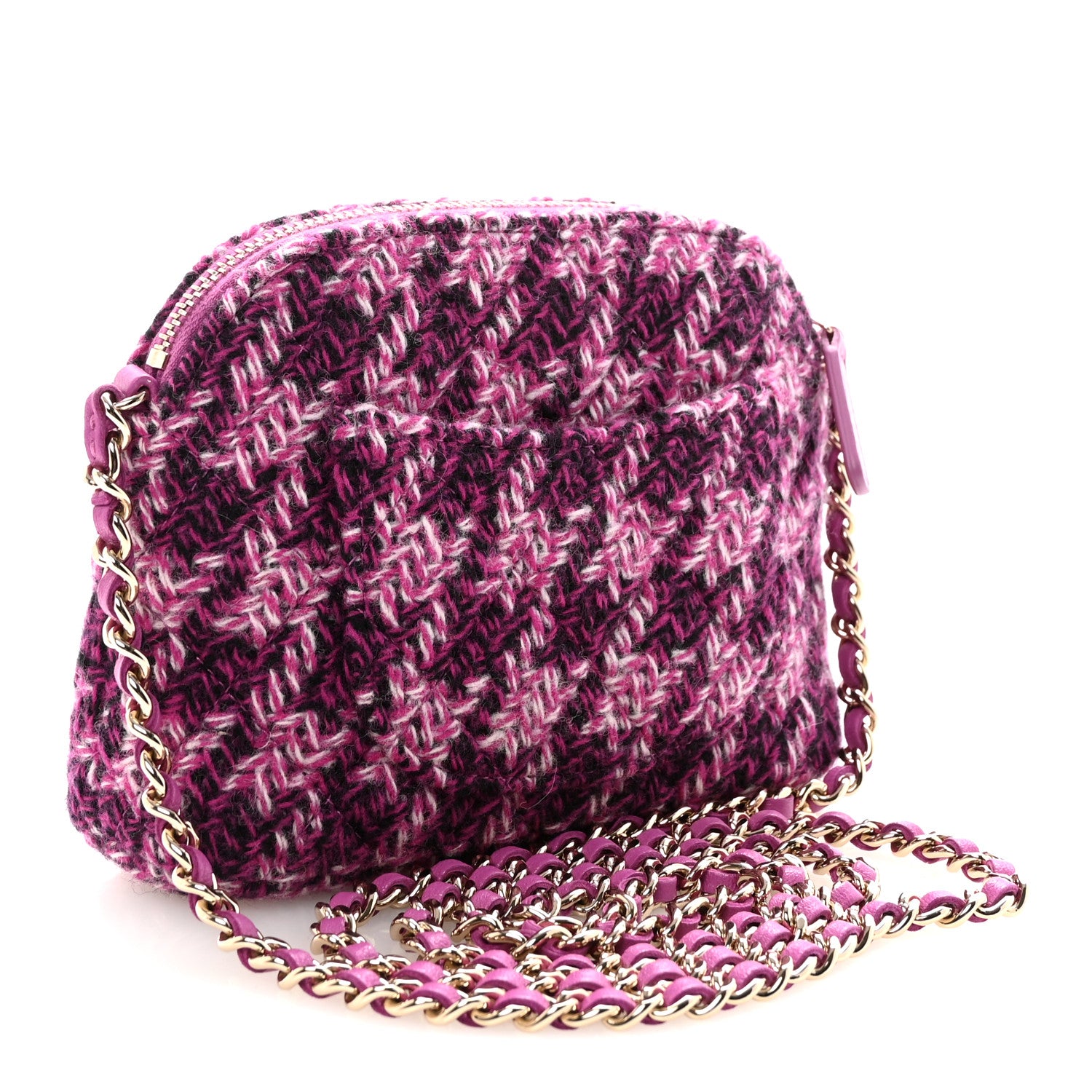Chanel Tweed Quilted Mini Clutch With Chain Purple 3 of 11