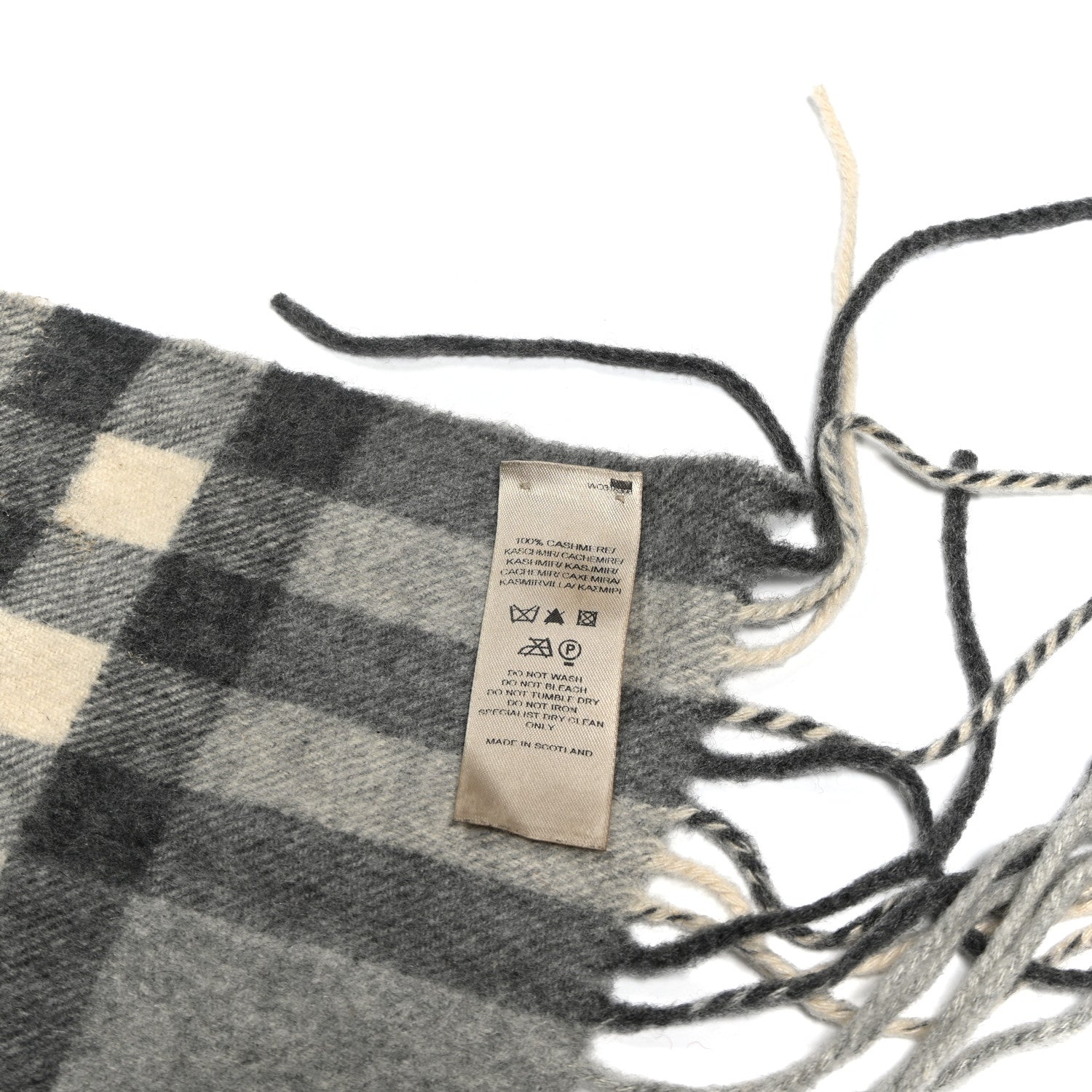 Burberry Cashmere Giant Check Fringe Scarf Pale Grey 4 of 4