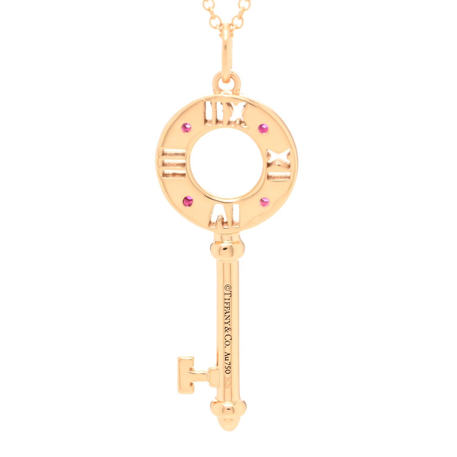 Tiffany 18K Rose Gold Ruby Atlas Pierced Key Pendant Necklace 4 of 5
