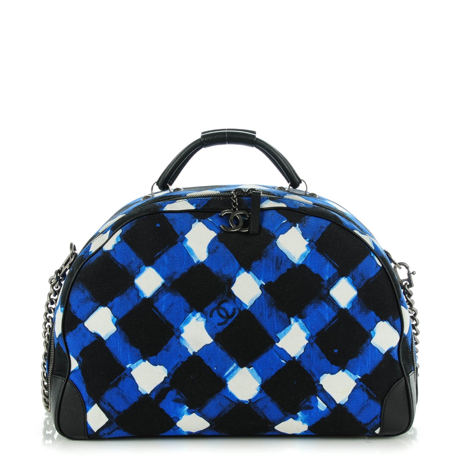Chanel Caviar Printed Canvas Bowling Bag White Blue Black 1 of 7