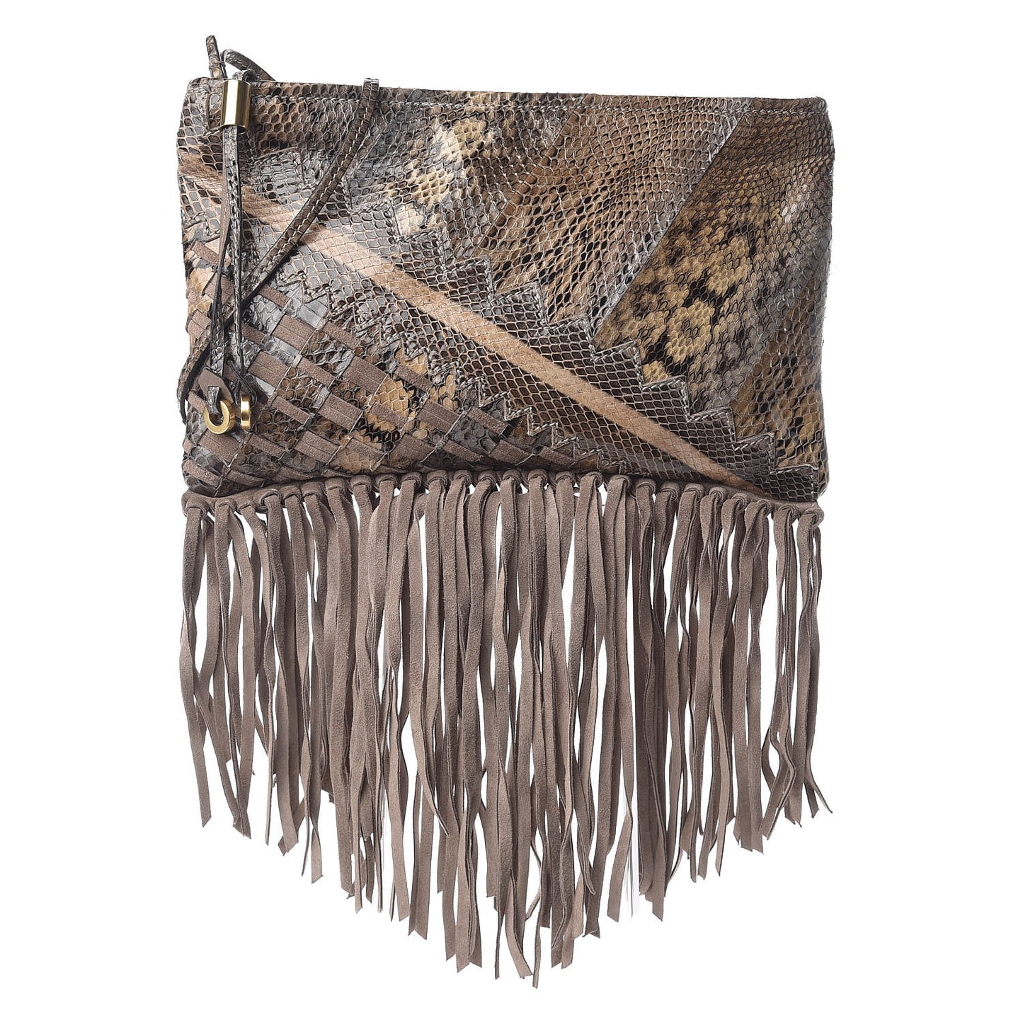 Snakeskin Suede Fringe Tita Convertible Clutch