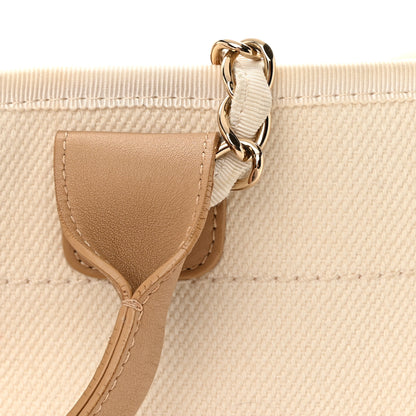 Chanel Canvas Pearl Medium Deauville Tote Ecru Beige 25 of 28
