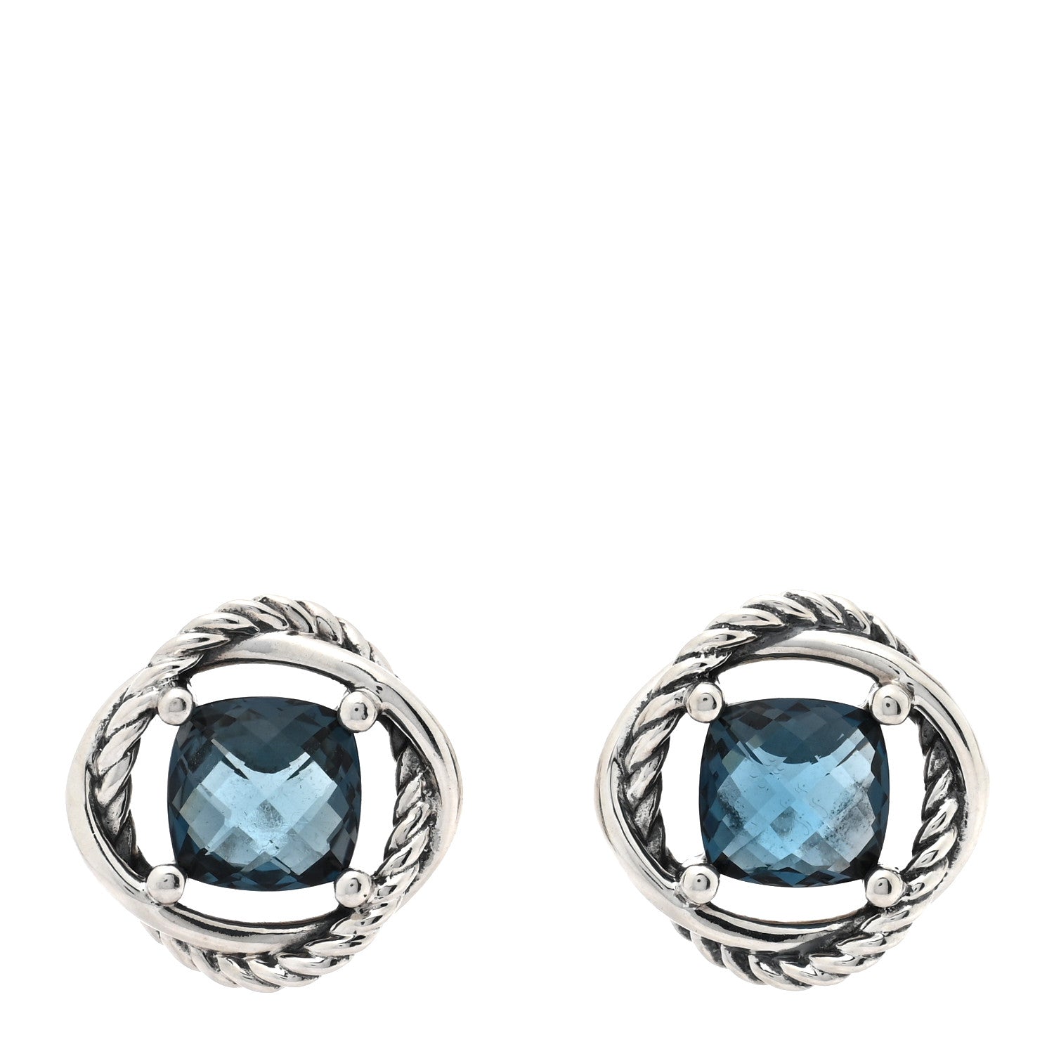 David Yurman Sterling Silver Hampton Blue Topaz 7mm Infinity Earrings 1 of 4