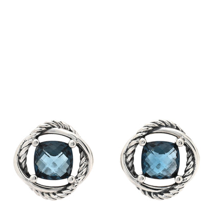 David Yurman Sterling Silver Hampton Blue Topaz 7mm Infinity Earrings 1 of 4
