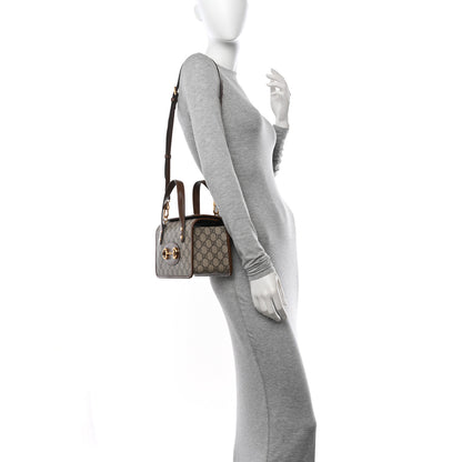 Gucci GG Supreme Monogram Azalea Calfskin Mini Horsebit 1955 Foldover Top Handle Bag Beige Ebony Brown Sugar 2 of 11