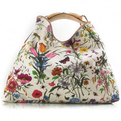 Gucci Canvas Flora Floral Large Horsebit Chain Hobo White 1 of 12