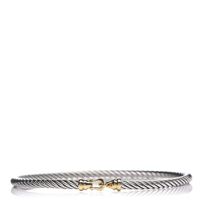 David Yurman Sterling Silver 18K Yellow Gold 3mm Cable Buckle Bracelet 1 of 4