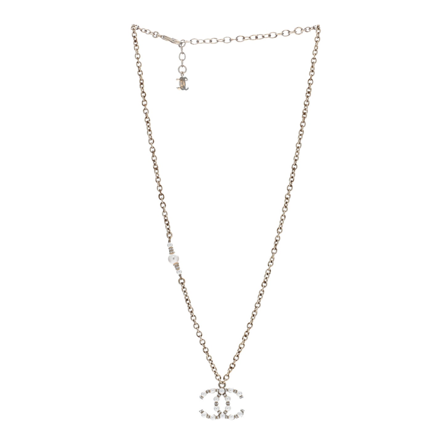 Metal Pearl Crystal CC Textured Pendant Necklace Gold