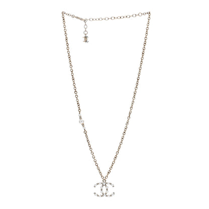 Chanel Metal Pearl Crystal CC Textured Pendant Necklace Gold 2 of 4