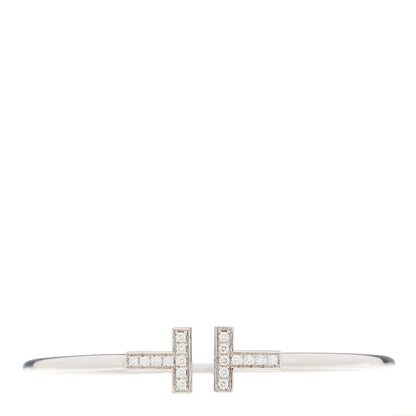 Tiffany 18K White Gold Diamond T Wire Bracelet 1 of 4