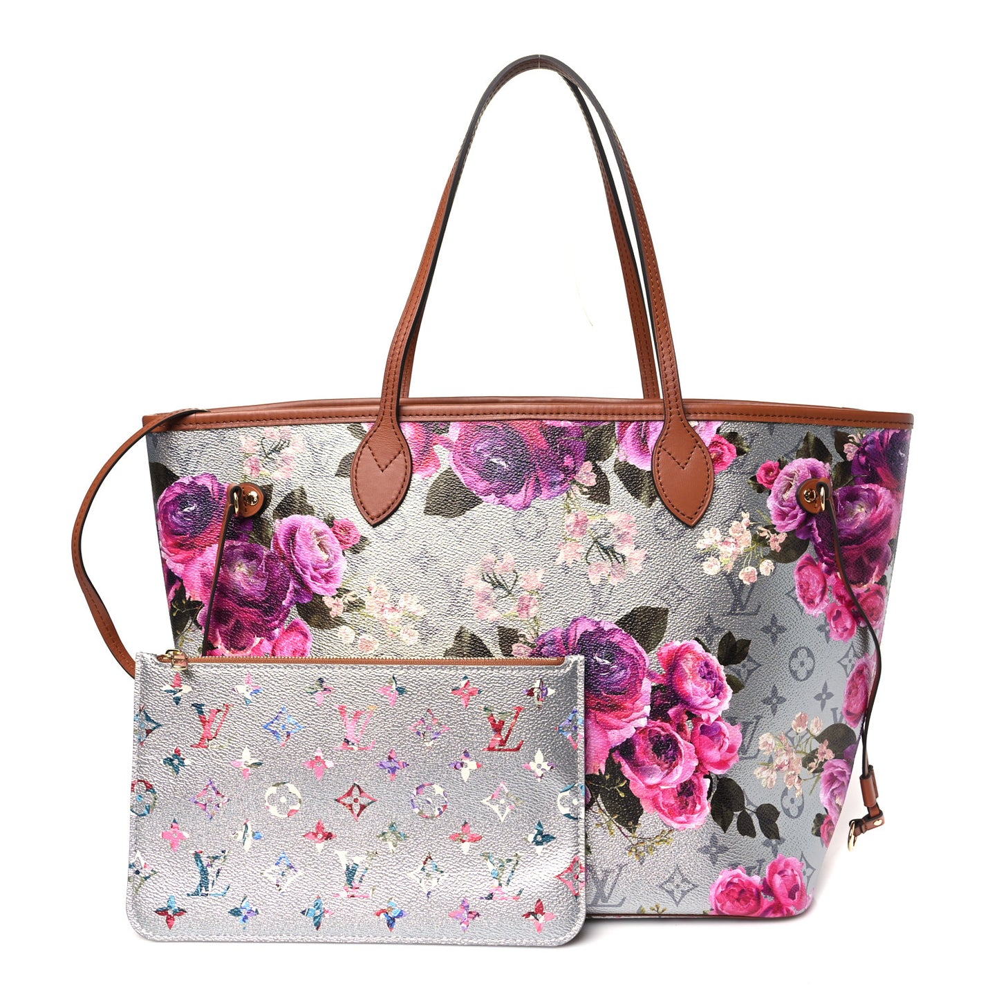 Metallic Monogram LV Garden Neverfull MM Silver