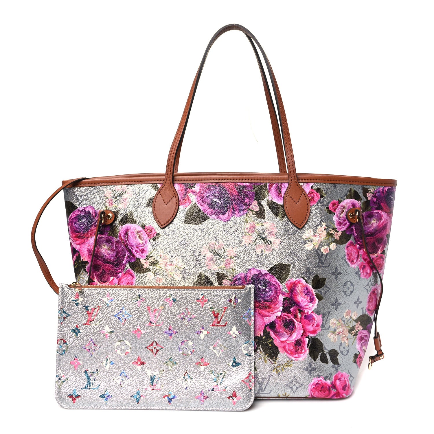 Louis Vuitton Metallic Monogram LV Garden Neverfull MM Silver 3 of 10