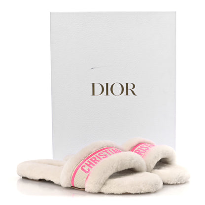 Christian Dior Shearling Canvas Embroidered Chez Moi Slide Sandal 40 White Pink 11 of 11