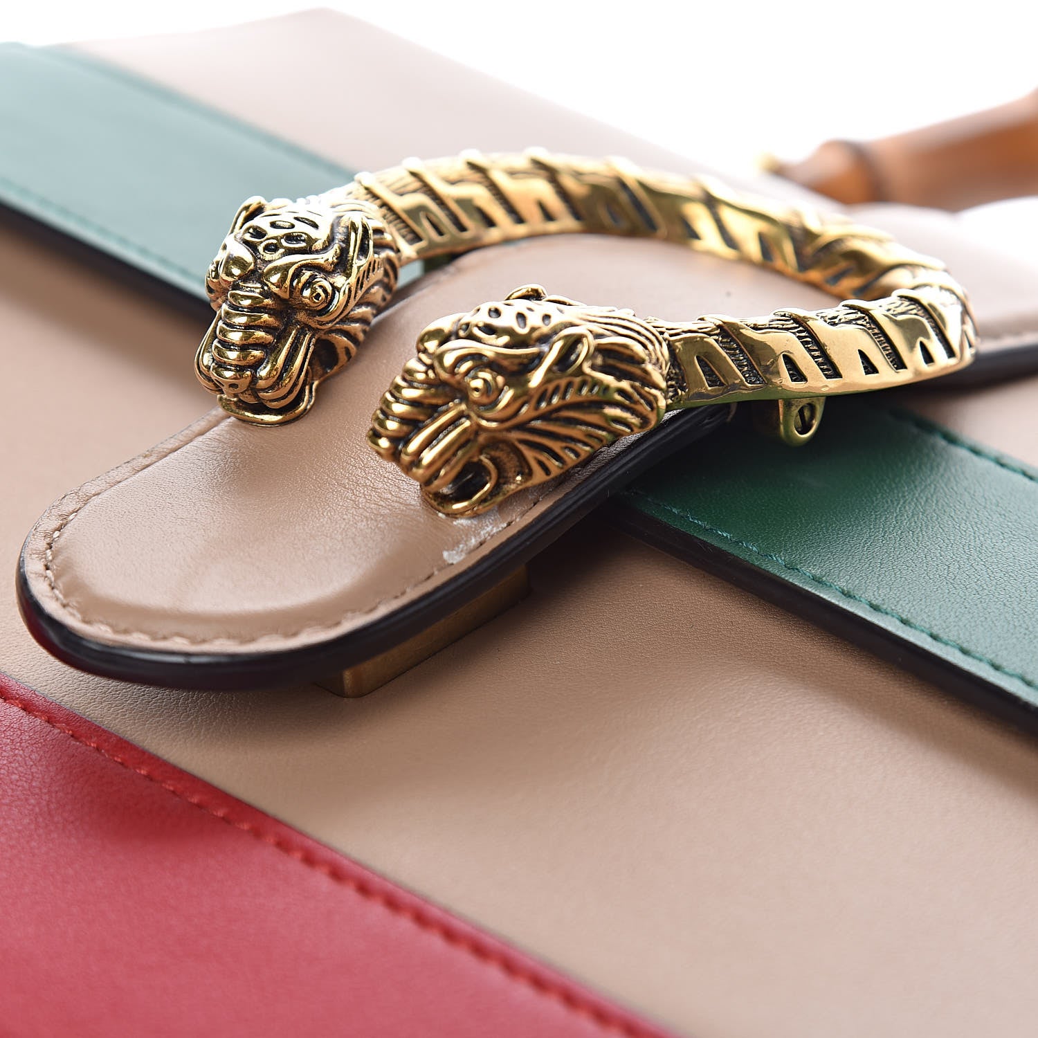 Gucci Calfskin Bamboo Web Medium Dionysus Top Handle Bag Camelia Bright Evergreen Hibiscus Red 16 of 20