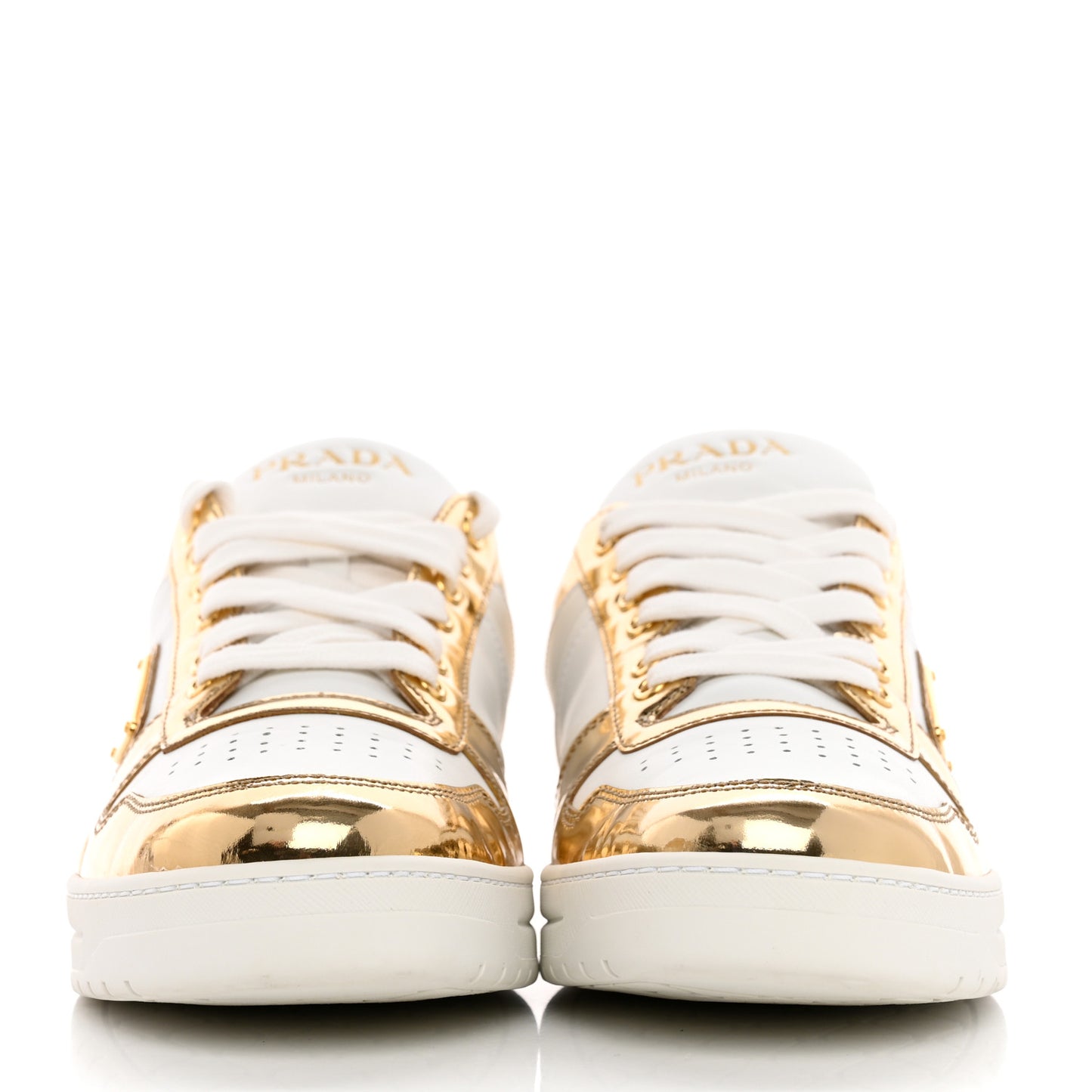 Vitello Metallic Calfskin Metal Triangle Logo Womens Downtown Low Top 30mm Sneakers 41 White Platino