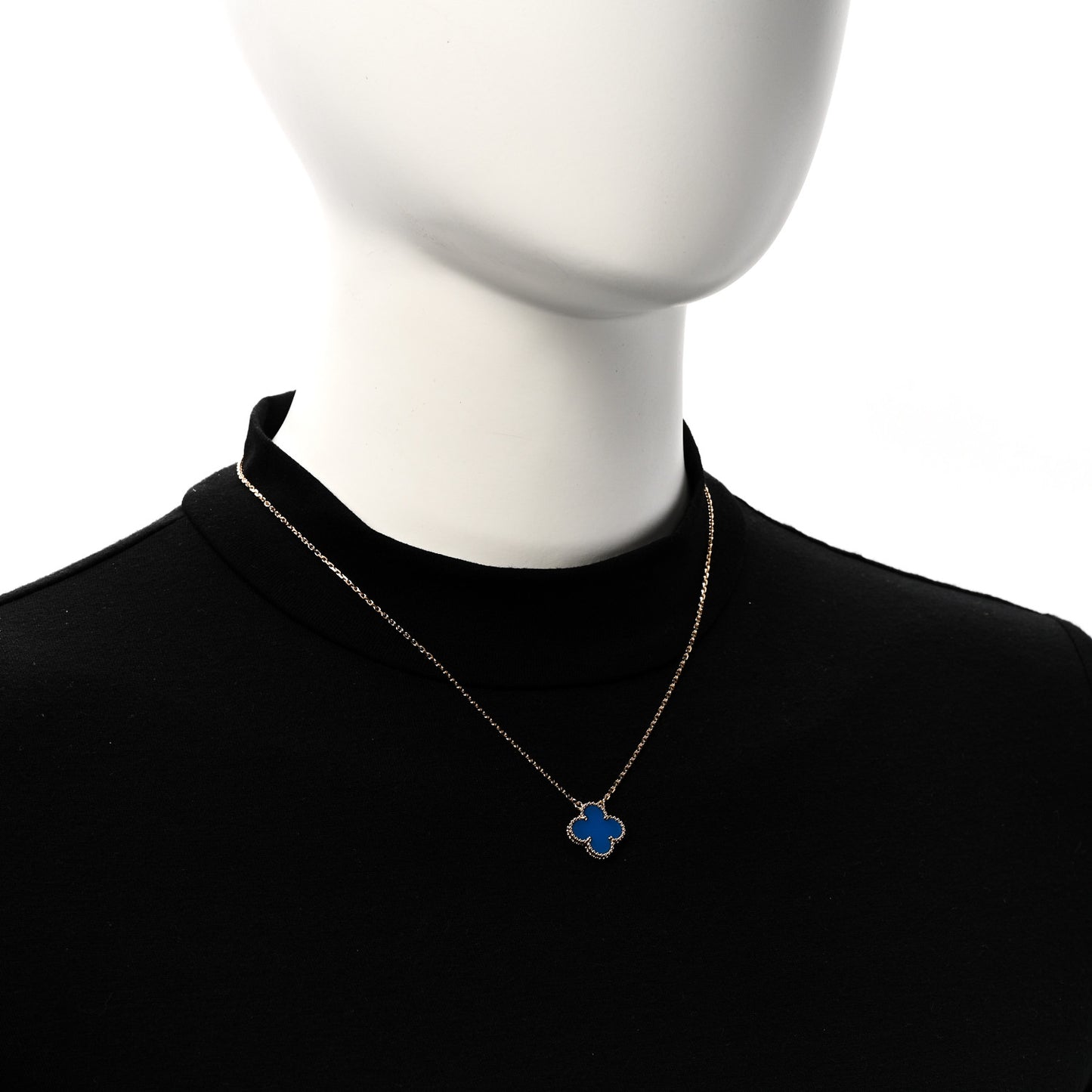 18K Yellow Gold Blue Agate Vintage Alhambra Pendant Necklace