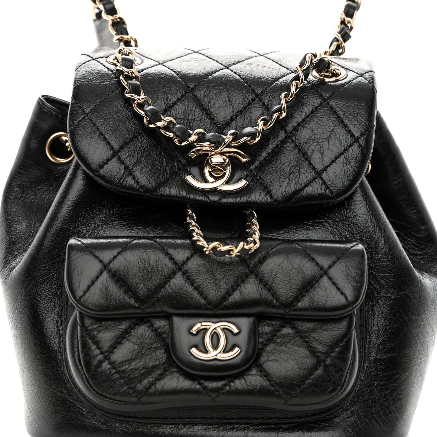 Lambskin Quilted Small Duma Drawstring Backpack Black