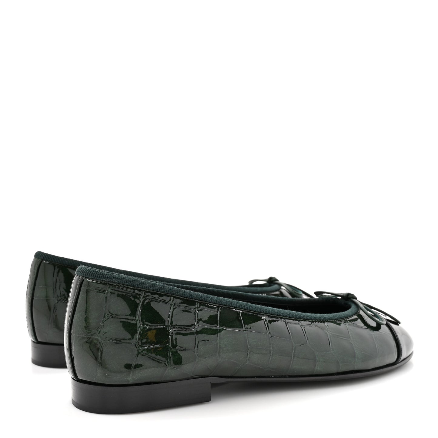 Patent Calfskin Crocodile Embossed Ballerina Flats 37 Dark Green Black