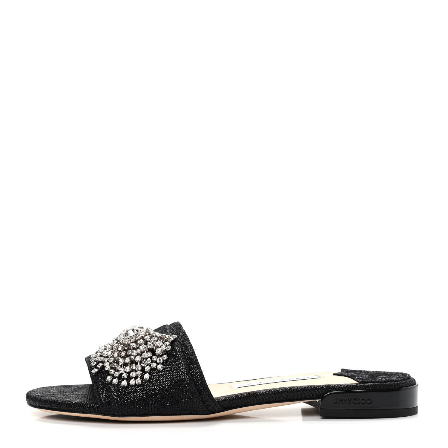 Jimmy Choo Metallic Canvas Crystal Flat Sandals 37.5 Black 1 of 8