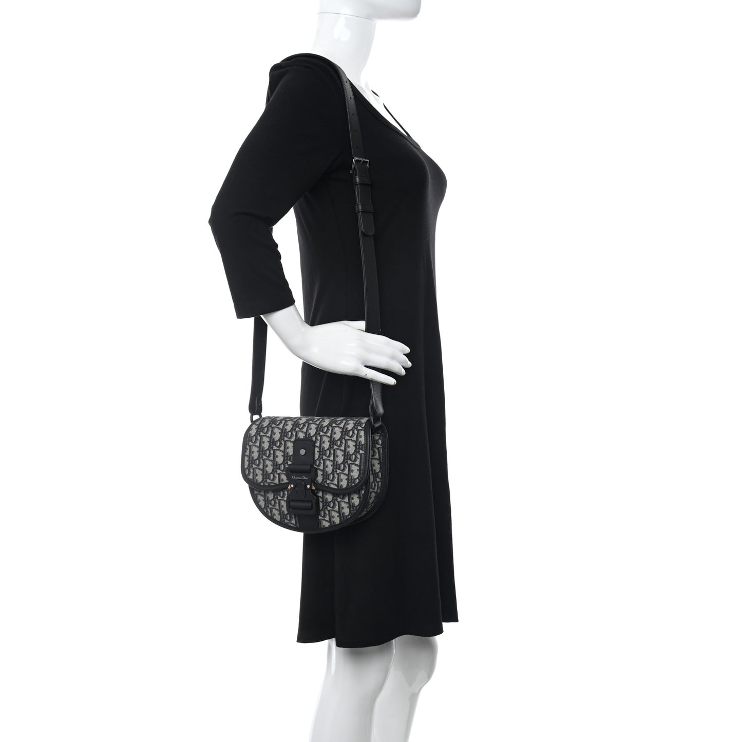 Oblique Grained Calfskin Mini Gallop Bag With Strap Black Beige