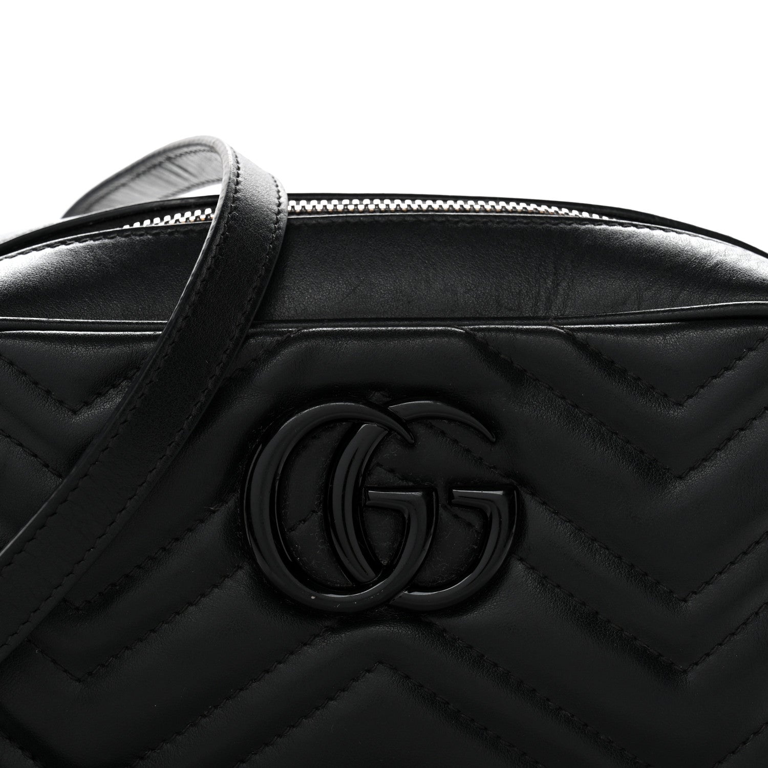Gucci Calfskin Matelasse Monochrome Small GG Marmont Chain Shoulder Bag Black 8 of 12