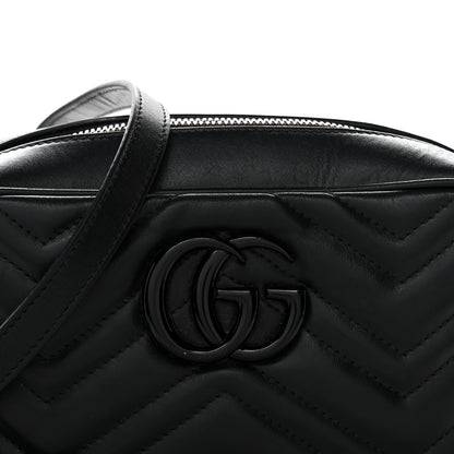 Gucci Calfskin Matelasse Monochrome Small GG Marmont Chain Shoulder Bag Black 8 of 12