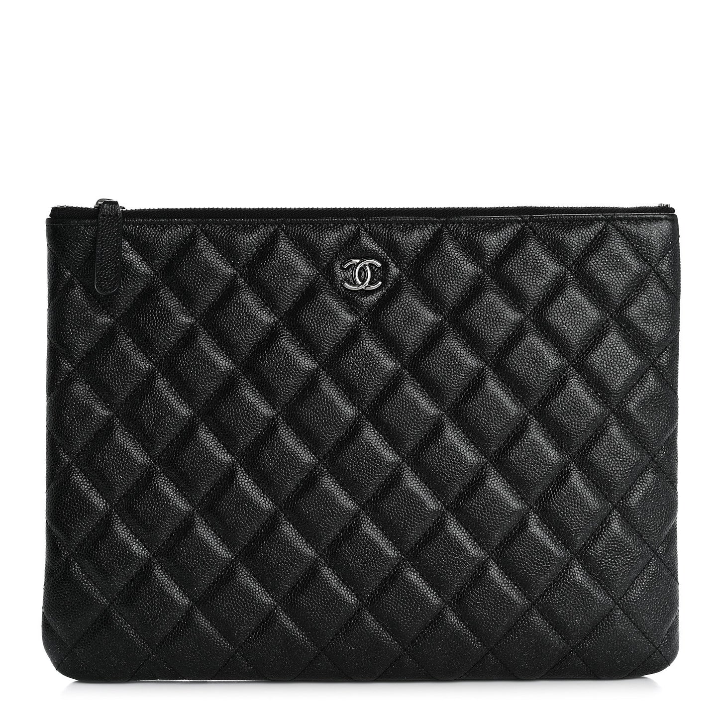 Iridescent Caviar Quilted Medium Cosmetic Case Black