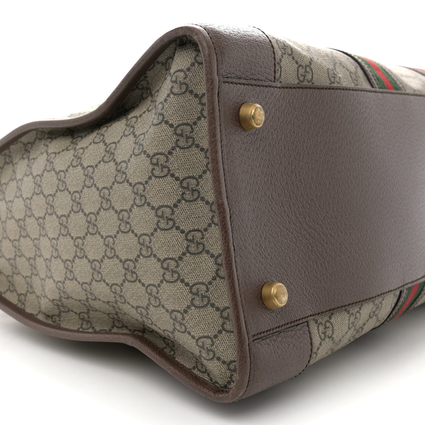 Soft GG Supreme Monogram Textured Dollar Calfskin Web Large Ophidia Carry-On Duffle Bag Beige Ebony New Acero
