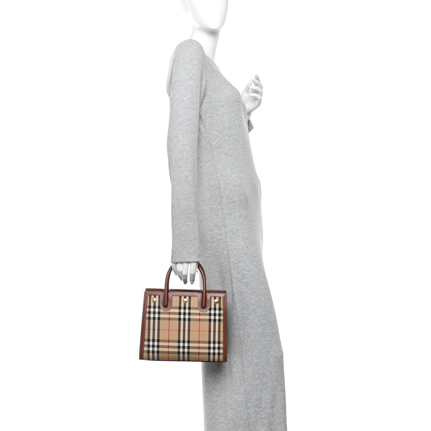 Burberry Calfskin Vintage Check Mini Two Handle Title Bag Archive Beige 2 of 9