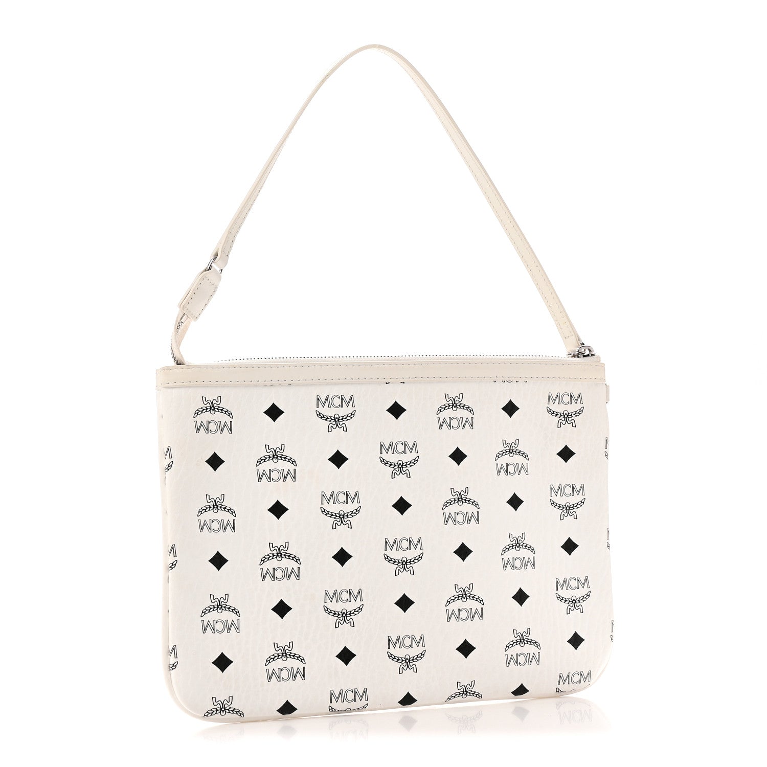 MCM Visetos Liz Shopper Tote Pouch White 3 of 8