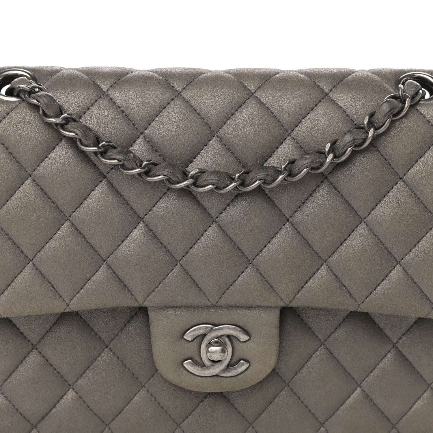 Chanel Metallic Lambskin Quilted Medium Double Flap Pewter 8 of 17
