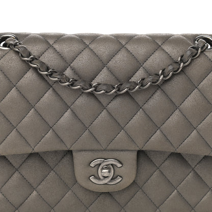 Chanel Metallic Lambskin Quilted Medium Double Flap Pewter 8 of 17