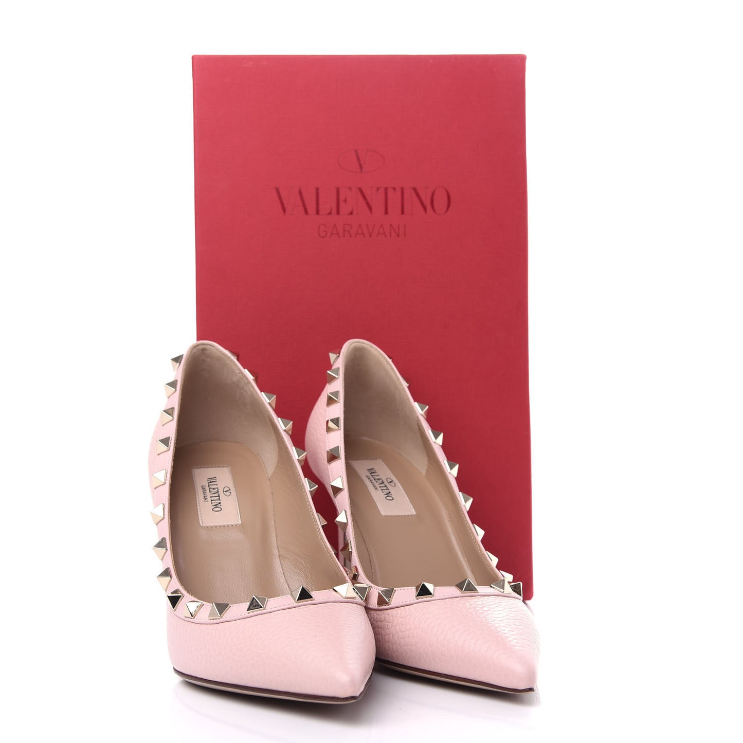 Pebbled Calfskin Rockstud 85mm Pumps 37 Rose Quartz