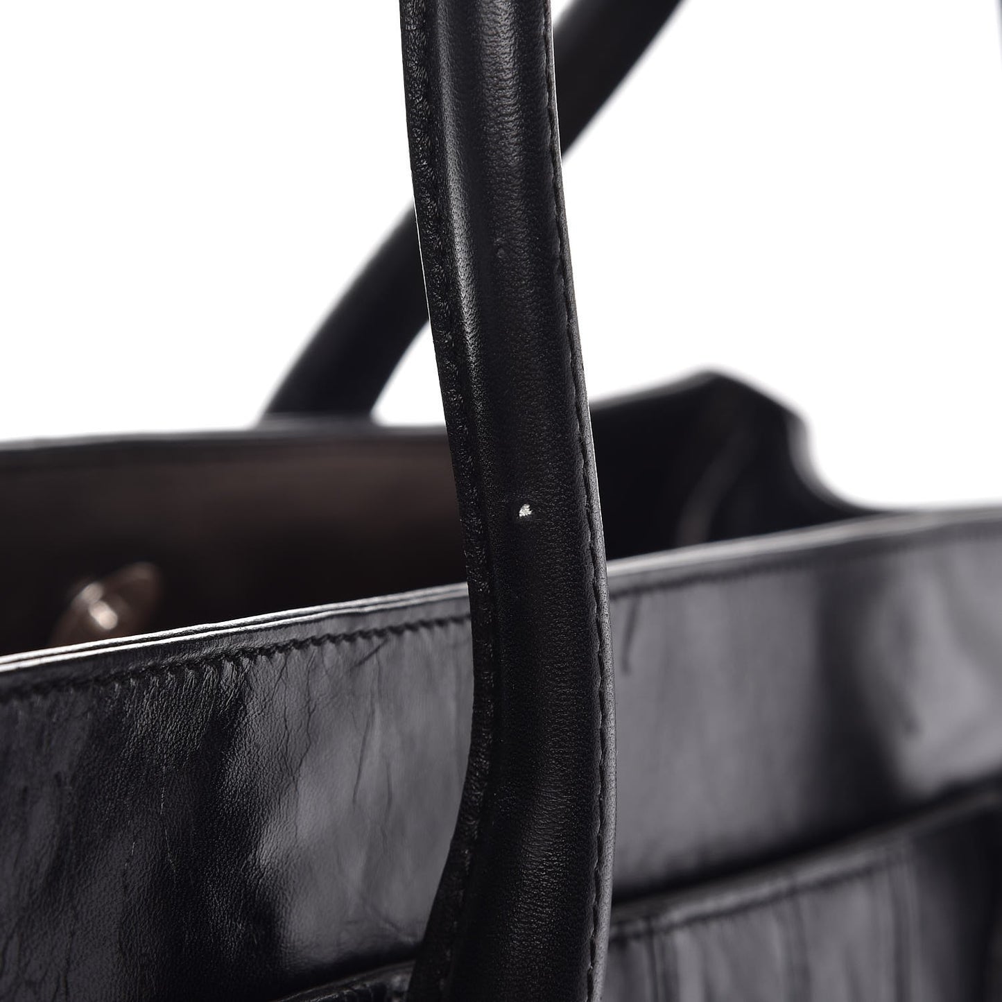 Lambskin Square Stitched Lax Shopping Tote Black