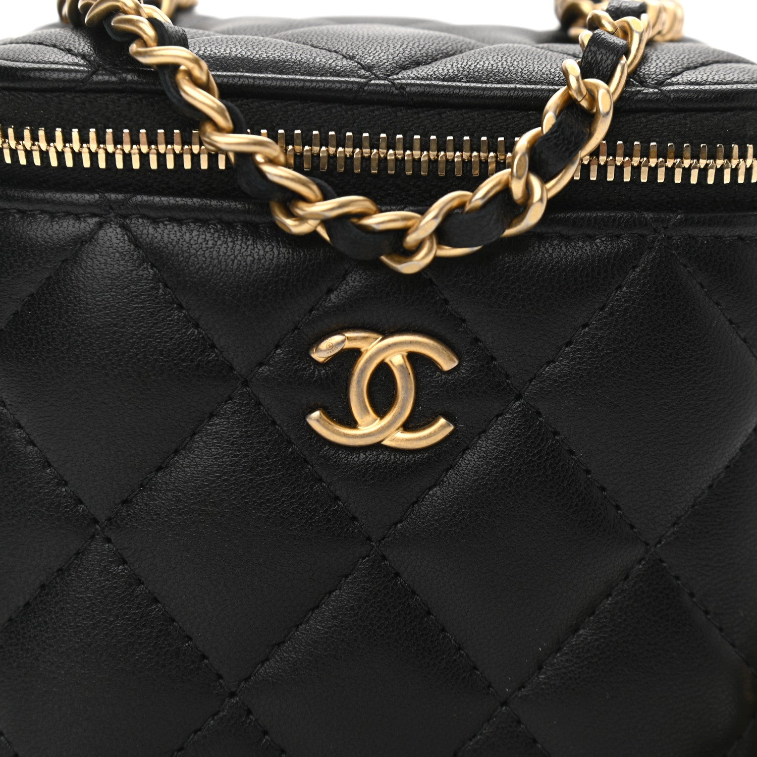 Chanel Lambskin Quilted Mini Pearl Crush Vanity Case With Chain Black 8 of 11