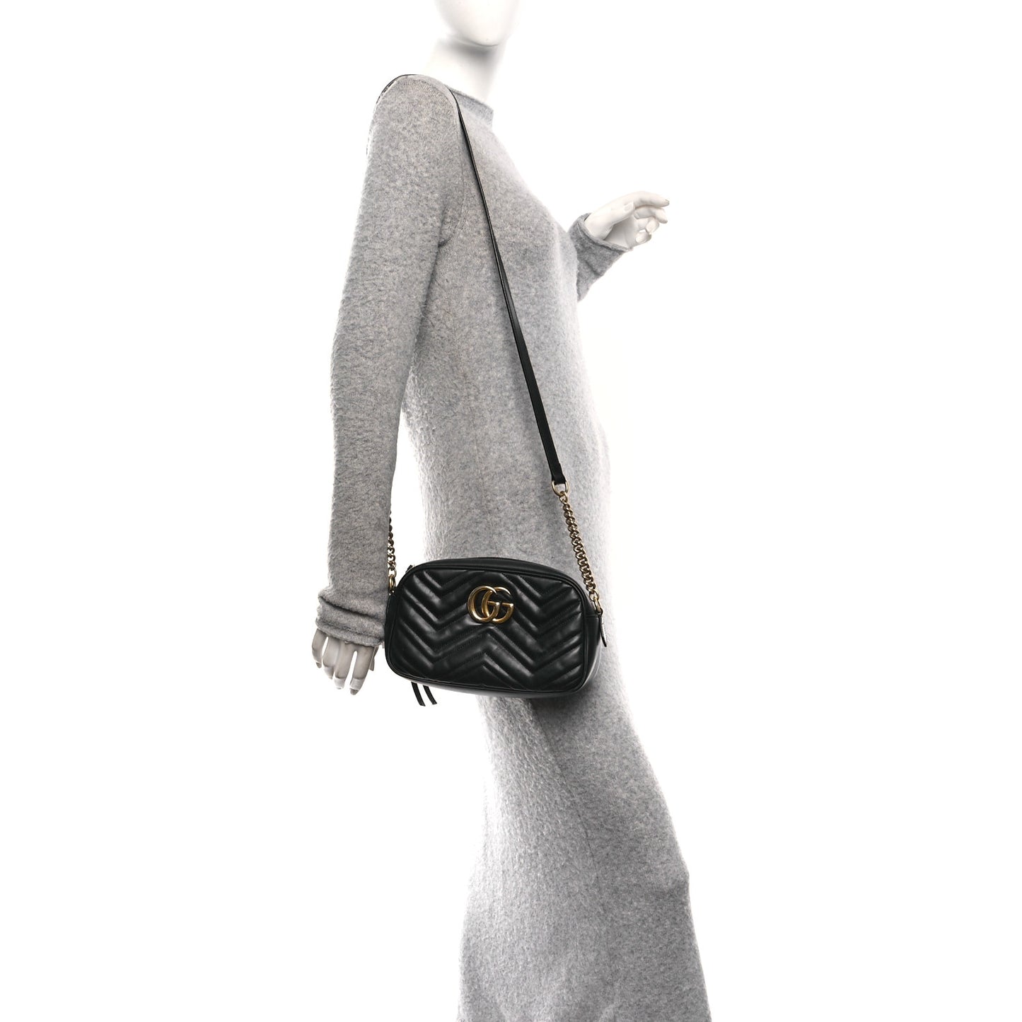 Calfskin Matelasse Small GG Marmont Chain Shoulder Bag Black