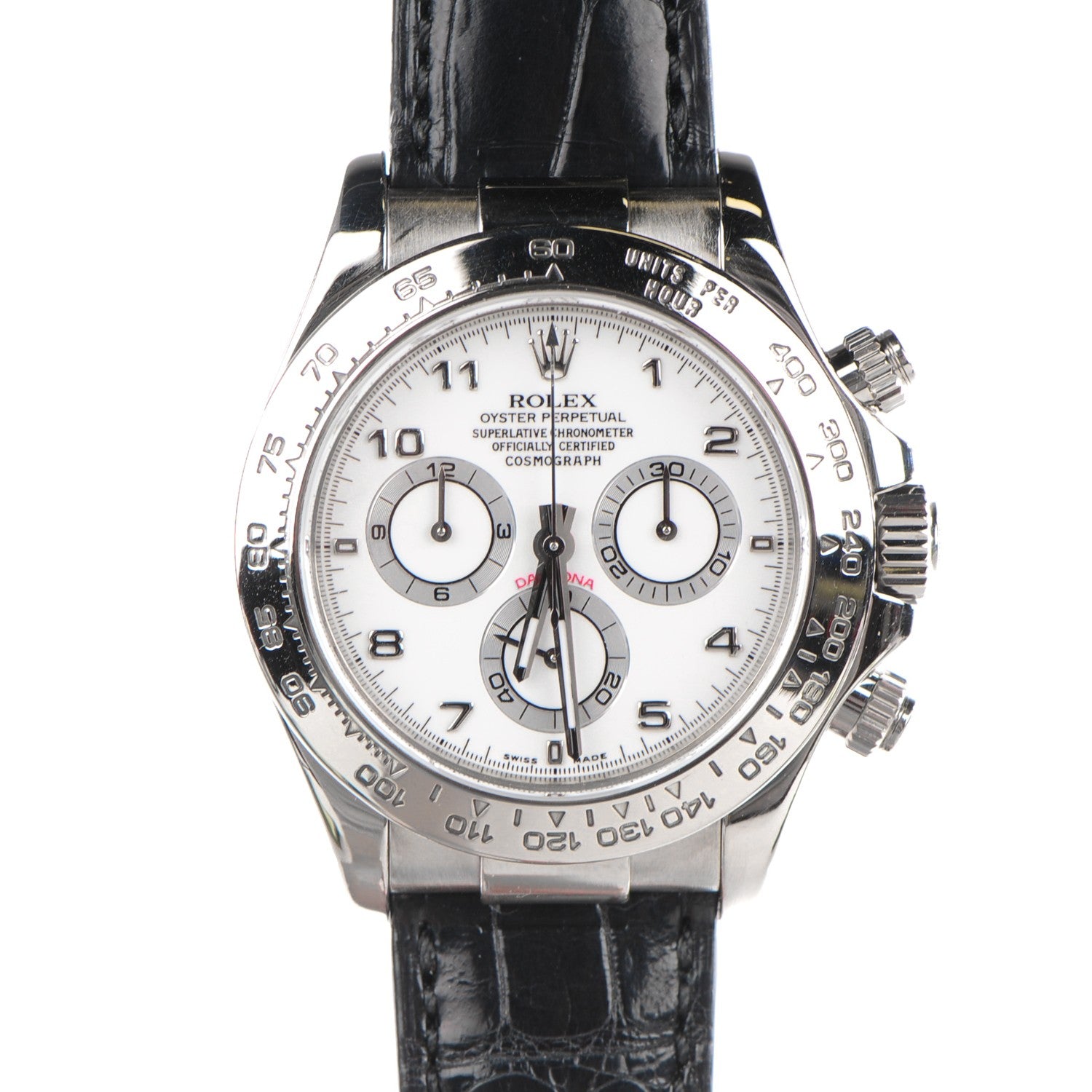 Rolex 18K White Gold Alligator 40mm Oyster Perpetual Daytona Cosmograph Watch White 116519 1 of 11