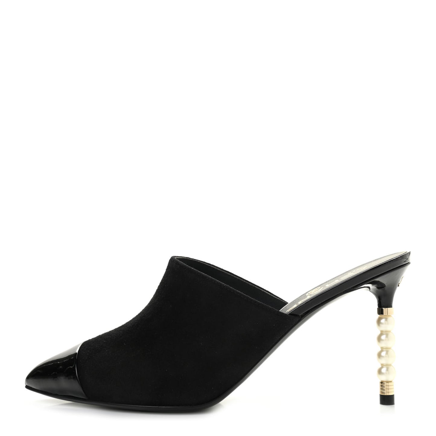 Suede Patent Calfskin Cap Toe Pearl Mule 39 Black