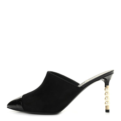 Chanel Suede Patent Calfskin Cap Toe Pearl Mule 39 Black 1 of 8
