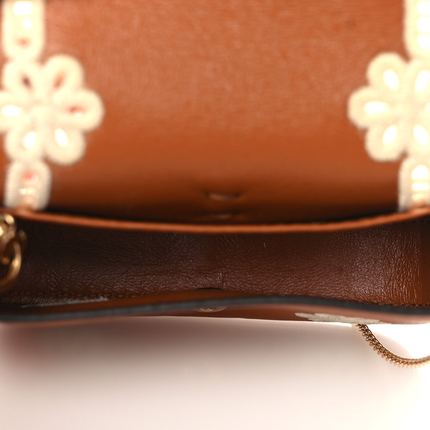 Fendi Shiny Nappa Vitello King Floral Ajour Embroidered Nano Baguette Charm Brandy 5 of 10