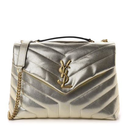 Saint Laurent Metallic Calfskin Y Quilted Small Loulou Monogram Chain Satchel Platino 1 of 10