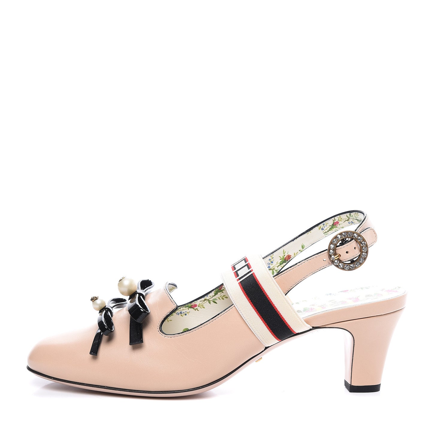 Malaga Kid Bow Ace Stripe Mid-Heel Slingback Pumps 40 Beige