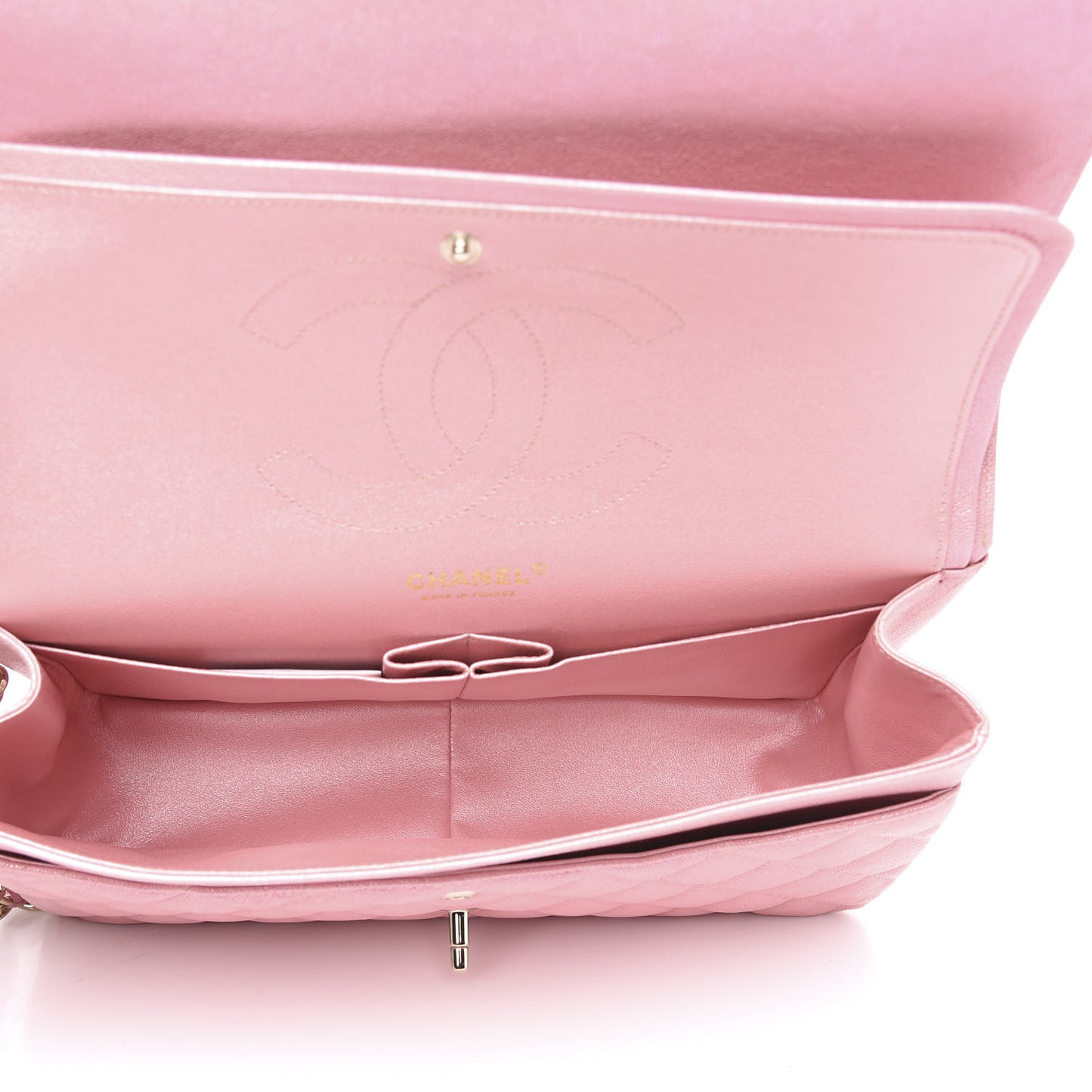 Iridescent Caviar Quilted Jumbo Double Flap Rose Pink