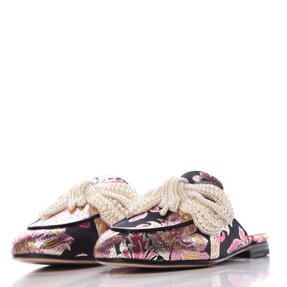 Gucci Iridescent Brocade Pearl Bow Womens Princetown Slippers 35.5 Black Pink 3 of 9